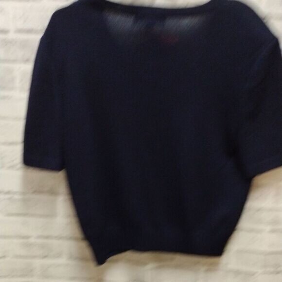St John knit Blue V-Neck Crop Top - Picture 3 of 3